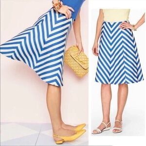 Talbots Chevron Print A-Line Midi Skirt Knee Length Blue